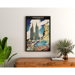 Affiche Coutances vintage – Cathédrale et marché