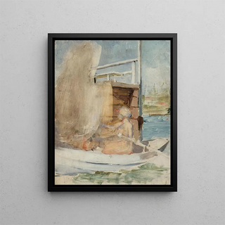 Albert Edelfelt - A woman in a boat at the pier (Case Conflict).webp