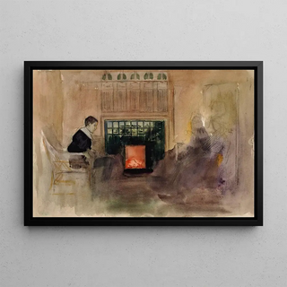 Albert Edelfelt - Interiri taiteilijan huvilalta Kilosta Erik istumassa uunin vieress.webp