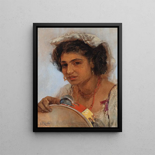 Anton Romako - Italienisches Mdchen mit Kopftuch und Tamburin.webp