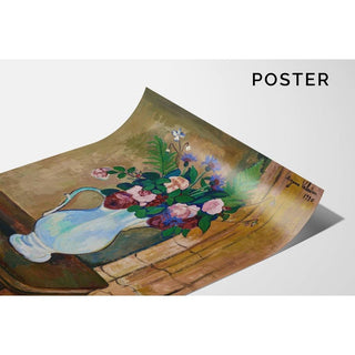 Bouquet de Roses, Bleuets et Fougères - Suzanne Valadon | Reproduction Tableau Décoration murale affiche copie