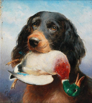 Carl Reichert - Gordon Setter with Mallard Duck.webp