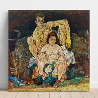 Couple humain accroupi La famille - Egon Schiele | Reproduction Tableau Décoration murale affiche copie