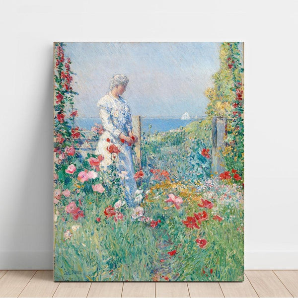 Reproductie van het schilderij in de tuin (Celia Thaxter in haar tuin) - Childe Hassam