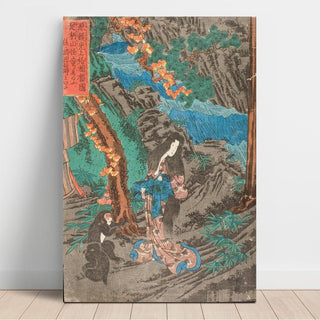 En route pour Kyoto, Minamoto no Raiko rencontre Kaidomaru dans les montagnes d'Ashigara de la province de Sagami et l'emploie comme vassal - Utagawa Kuniyoshi | Reproduction Tableau Décoration murale affiche copie