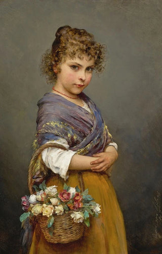Eugen von Blaas - Young Girl With A Basket Of Flowers.webp