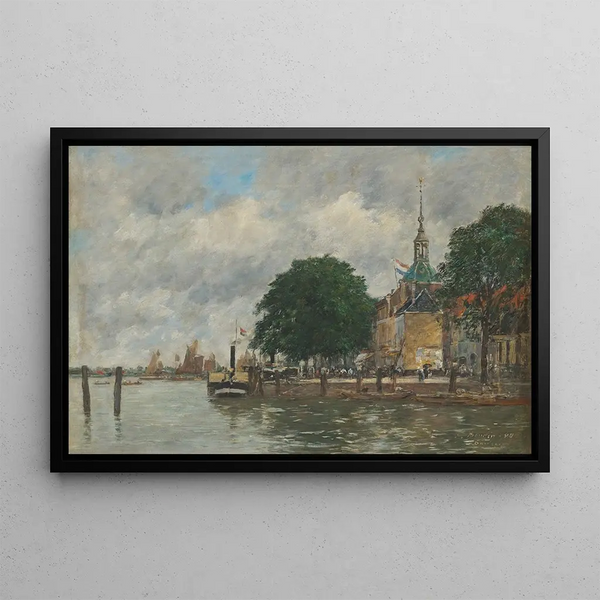 Dordrecht, een havenkade - Eugène Boudin — ingelijst kunstwerk aan de muur