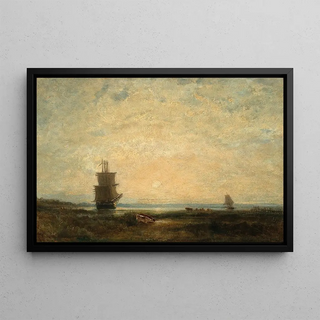 Flix Ziem - Sailing Ships Caravels at Sunset Holland.webp