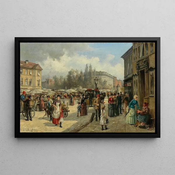 Vue van de Naschmarkt in Wenen - Franz von Persoglia — ingelijst kunstwerk aan de muur