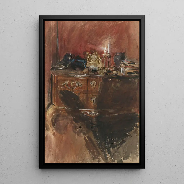 Vue d'un intérieur avec une commode Louis XV - Giovanni Boldini — ingelijst kunstwerk aan de muur