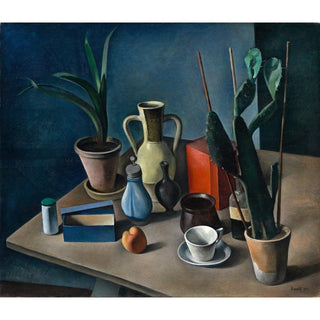 Grande nature morte avec cruche et boîte à thé rouge - Alexander Kanoldt | Reproduction Tableau Décoration murale affiche copie