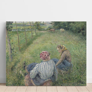 Jeunes paysannes se reposant dans les champs près de Pontoise - Camille Pissarro | Reproduction Tableau Décoration murale affiche copie
