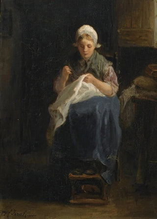 Jozef Israls - A peasant girl sewing.webp