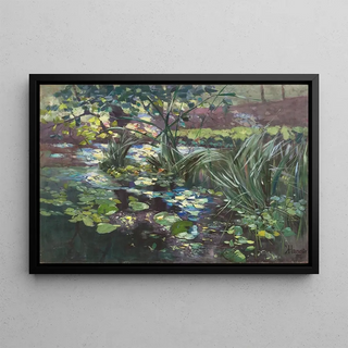 Karl Hagemeister - Teich in der Mark mit Seerosen und Schilfhalmen.webp