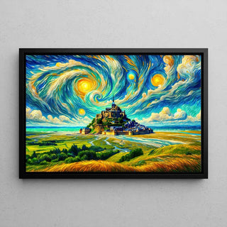 Le Mont Saint-Michel avec le style de Van Gogh | Intelligence artificielle | Reproduction Tableau Décoration murale affiche copie