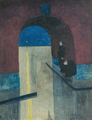 Lon Spilliaert - Un homme et une femme sabritant sous une voute des Drie Gapers Ostende.webp