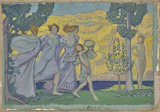 Ludwig von Hofmann - Drei tanzende Mdchen und Tamburinschlger.webp