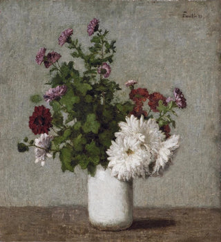 Nature morte de fleurs, chrysanthèmes d'automne dans un vase blanc - Henri Fantin-Latour