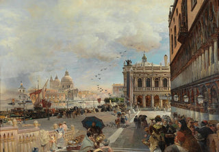 Oswald Achenbach - Venice A View Of The Piazzetta With The Biblioteca Marciana Santa Maria Della Salute And The Dogana.webp