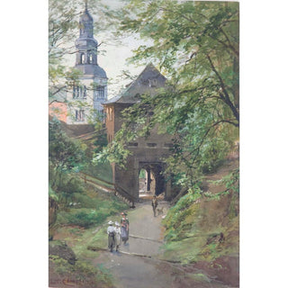Promeneurs sur le Mönchsberg avec vue sur l'église Müllner - Edward Theodore Compton | Reproduction Tableau Décoration murale affiche copie