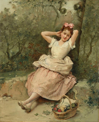 Raimundo de Madrazo y Garreta - Young girl sitting at the foot of a tree.webp