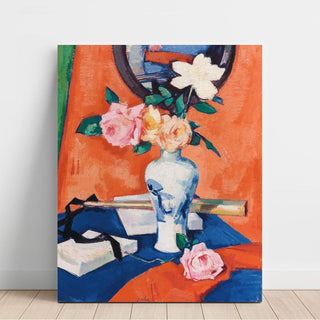 Roses dans un vase sur un fond orange - Samuel John Peploe | Reproduction Tableau Décoration murale affiche copie