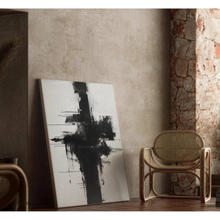 Tableau Abstrait Noir et Blanc – Impulsion Abstraite | Affiche Minimaliste Énergique | Poster Moderne Expressionniste Monochrome