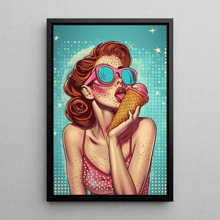 Tableau Pop Art – Douceur d’Été | Affiche Vintage Colorée Femme à la Glace | Poster Rétro Inspiré de Lichtenstein pour Déco Moderne