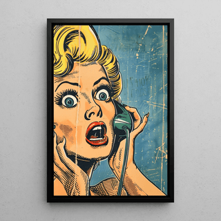 Tableau Pop Art – Surprise au Téléphone | Affiche Vintage Rétro Style BD | Poster Coloré Inspiré de Lichtenstein pour Déco Murale Dynamique