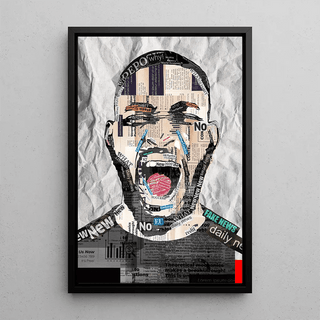 Tableau Street Art – La Rage de l’Info | Affiche Collage de Journaux | Poster Pop Art Contemporain sur la Désinformation et les Médias