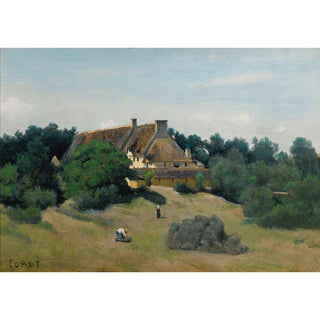 Une Ferme à Saint-Martin-du-Bon-Fossé de Jean-Baptiste Camille Corot | Reproduction Tableau Décoration murale affiche copie