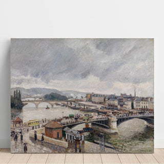 Vue sur le grand pont, Rouen, Pluie - Camille Pissarro | Reproduction Tableau Décoration murale affiche copie