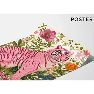 Tigerbild - Rosa Blumen Tiger
