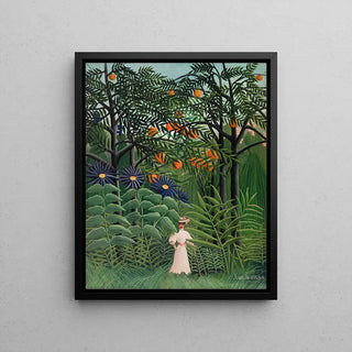 Frau, die in einem exotischen Wald spazieren geht - Henri Rousseau | Kunstdruck Wanddekoration Gemälde Poster Kopie