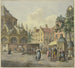 On the left, the choir of a church, on the right, a fountain pavilion with game vendors - Johannes Huibert Prins — artwork view