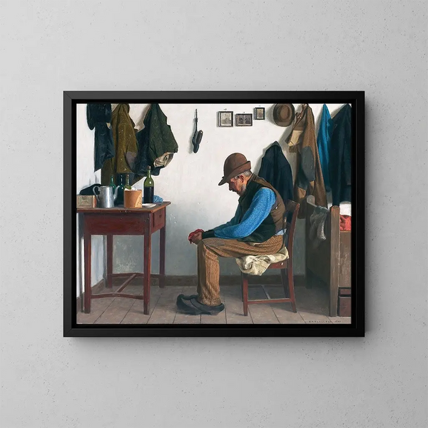Almueinterieur met zittende ouderen - A.C. Terslse — ingelijst kunstwerk aan de muur