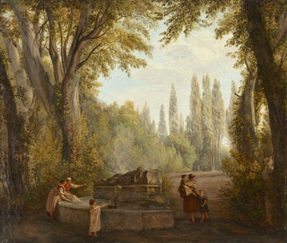AbrahamLouisRodolphe Ducros - A park landscape with women and children beside a fountain.webp