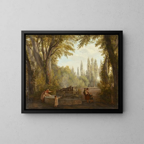 Een parklandschap met vrouwen en kinderen bij een fontein - Abraham Louis Rodolphe Ducros — ingelijst kunstwerk aan de muur