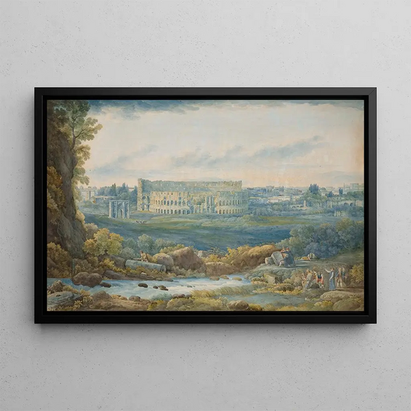 AbrahamLouisRodolphe Ducros - An extensive view of the Colosseum and the Arch of Constantine with figures in the foreground.webp