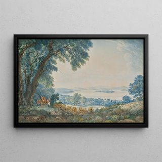 AbrahamLouisRodolphe Ducros - An extensive view with a lake outside Rome possibly Lake Bolsena with figures.webp