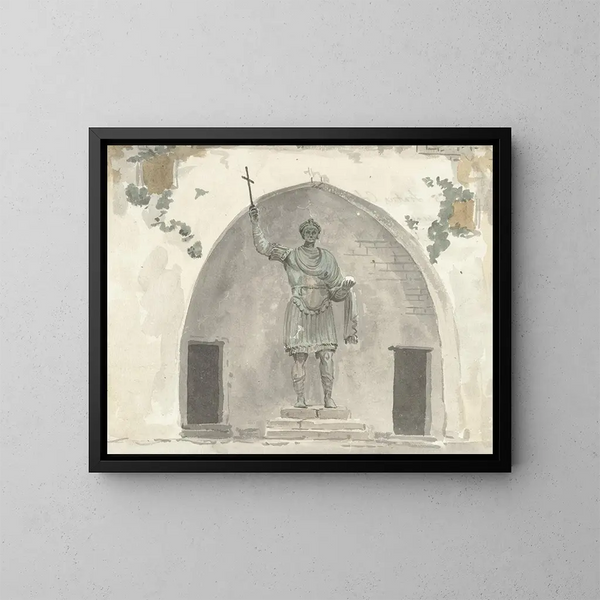 Beeld van de keizer in brons op de marktplein van Barletta - Abraham Louis Rodolphe Ducros — ingelijst kunstwerk aan de muur