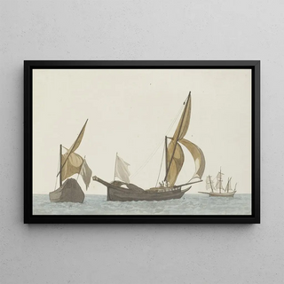 AbrahamLouisRodolphe Ducros - Drie schepen twee spronares van Scilla en een tartanes.webp