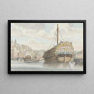 AbrahamLouisRodolphe Ducros - Gezicht op haven met galei schip vlakbij de werf.webp