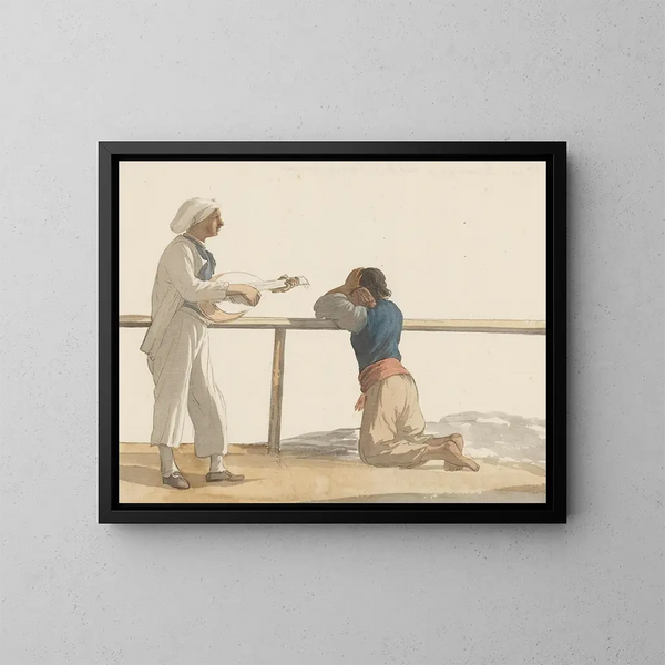Personen aan boord van het schip de Gelukkige Marianne - Abraham Louis Rodolphe Ducros — ingelijst kunstwerk aan de muur