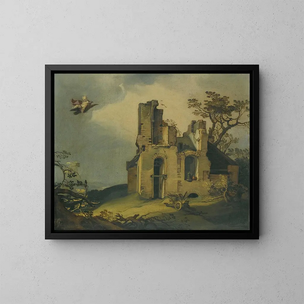 Een landschap met ruïnes en de verkrachting van Ganymedes - Abraham Bloemaert — ingelijst kunstwerk aan de muur