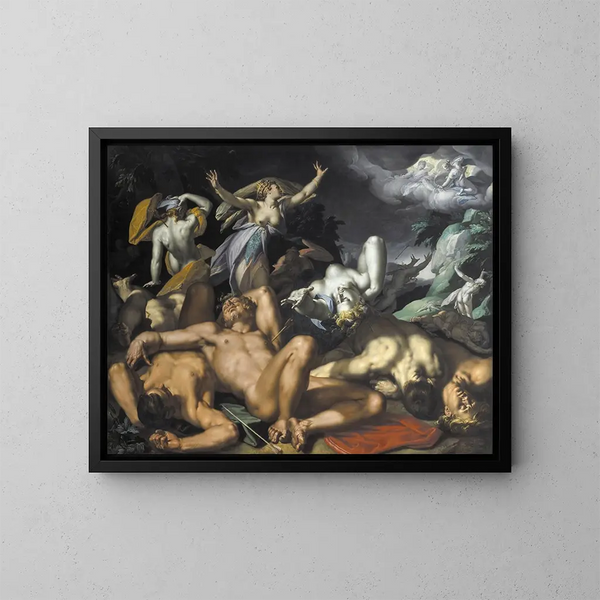 Apollon en Diane straffen Niobe door haar kinderen te doden - Abraham Bloemaert — ingelijst kunstwerk aan de muur