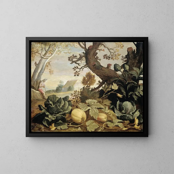 Landschap met fruit en groenten op de voorgrond - Abraham Bloemaert — ingelijst kunstwerk aan de muur