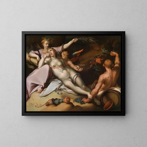 Zonder Bacchus en de as, Venus bevriest - Abraham Bloemaert — ingelijst kunstwerk aan de muur