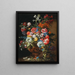Crocus, lilies, nigellas, and other flowers in a decorative terracotta vase on a stone ledge - Abraham Brueghel — framed artwork on a wall