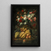 Flowers in a vase and fruits on a table - Abraham Brueghel — framed artwork on a wall